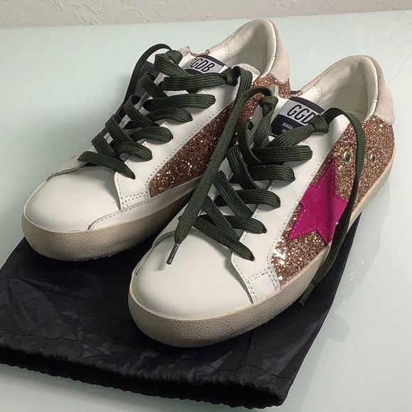 Golden Goose GGDB sneakers gold glitter fluorescent pink suede Star SZ 41 or 10 - Picture 14 of 16